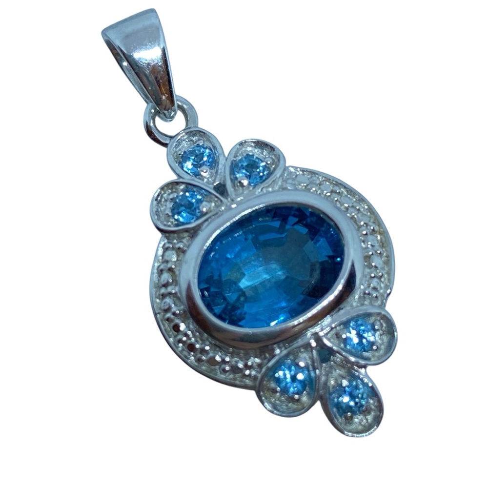 Beautiful Blue Topaz Pendant Set In Sterling Silver 925 PENDANT ONLY